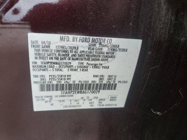 Photo 10 from auction – 2010 FORD TAURUS SEL with VIN 1FAHP2EW8AG170029
