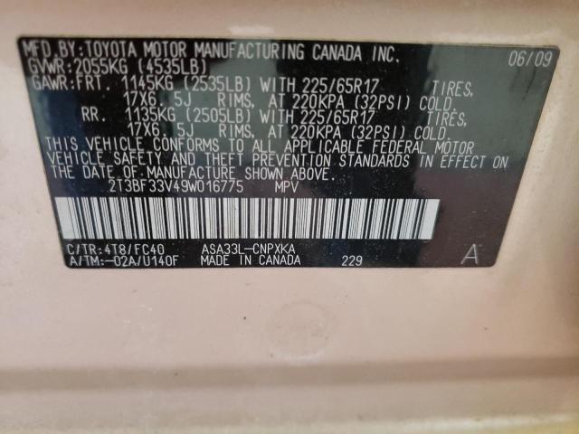 Photo 10 from auction – 2009 TOYOTA RAV4 with VIN 2T3BF33V49W016775