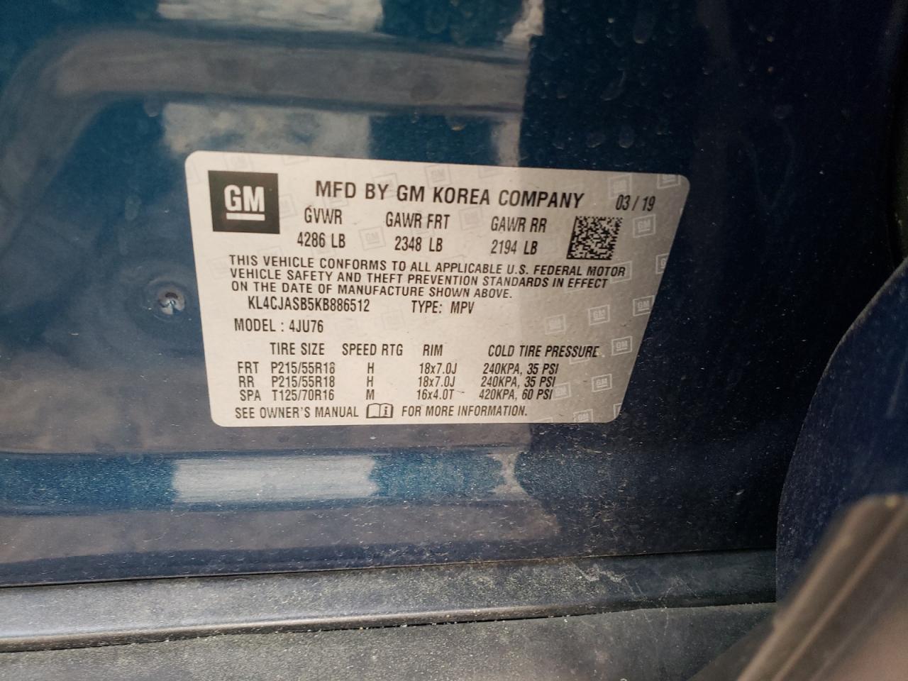 Photo 10 from auction – 2019 BUICK ENCORE PRE with VIN KL4CJASB5KB886512