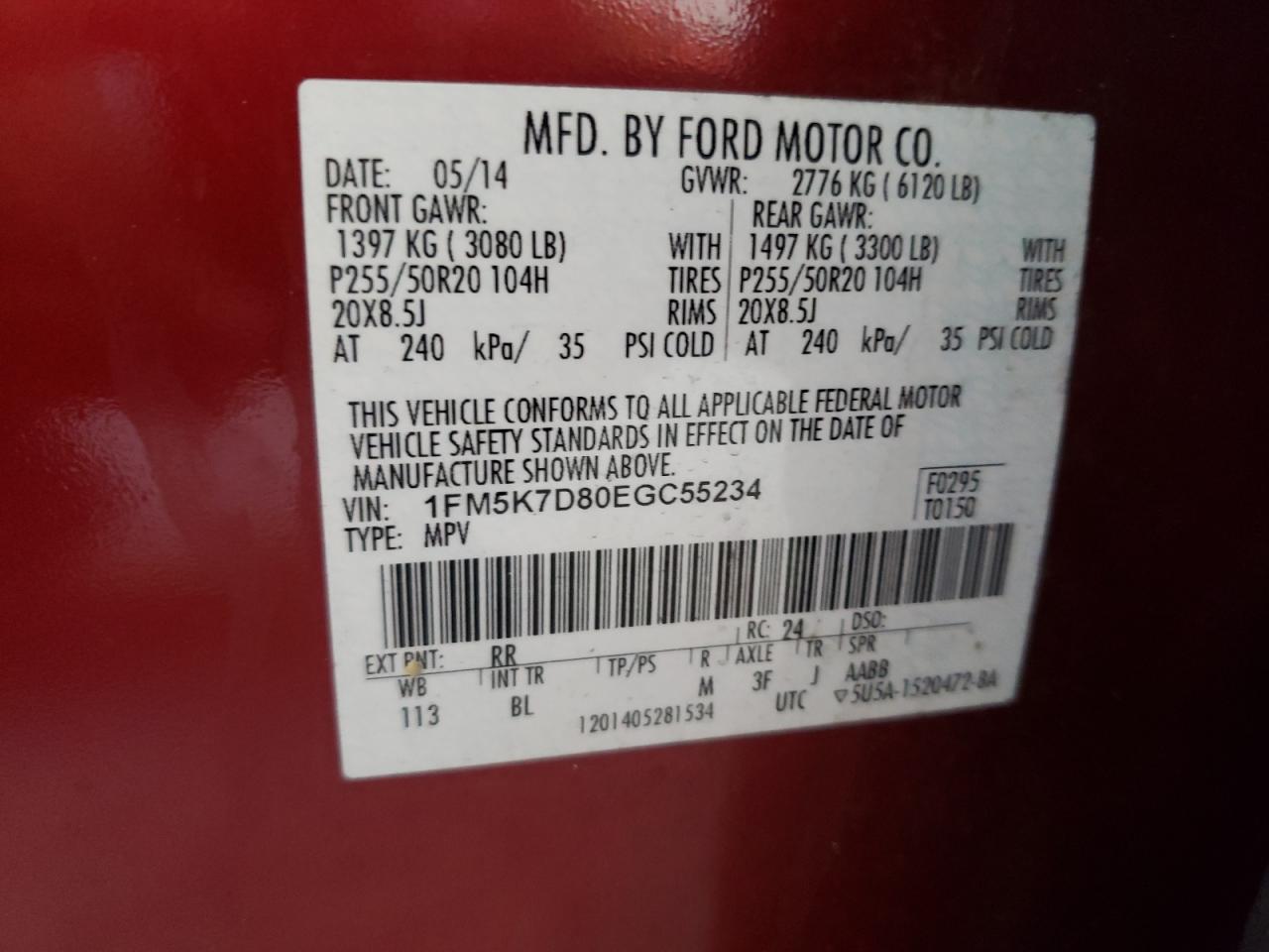 Photo 10 from auction – 2014 FORD EXPLORER X with VIN 1FM5K7D80EGC55234