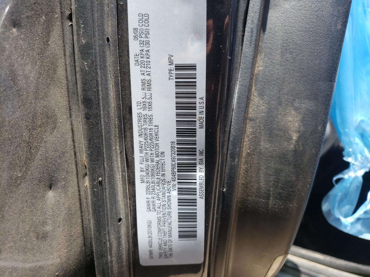 Photo 10 from auction – 2009 SUBARU OUTBACK with VIN 4S4BP60CX97320816