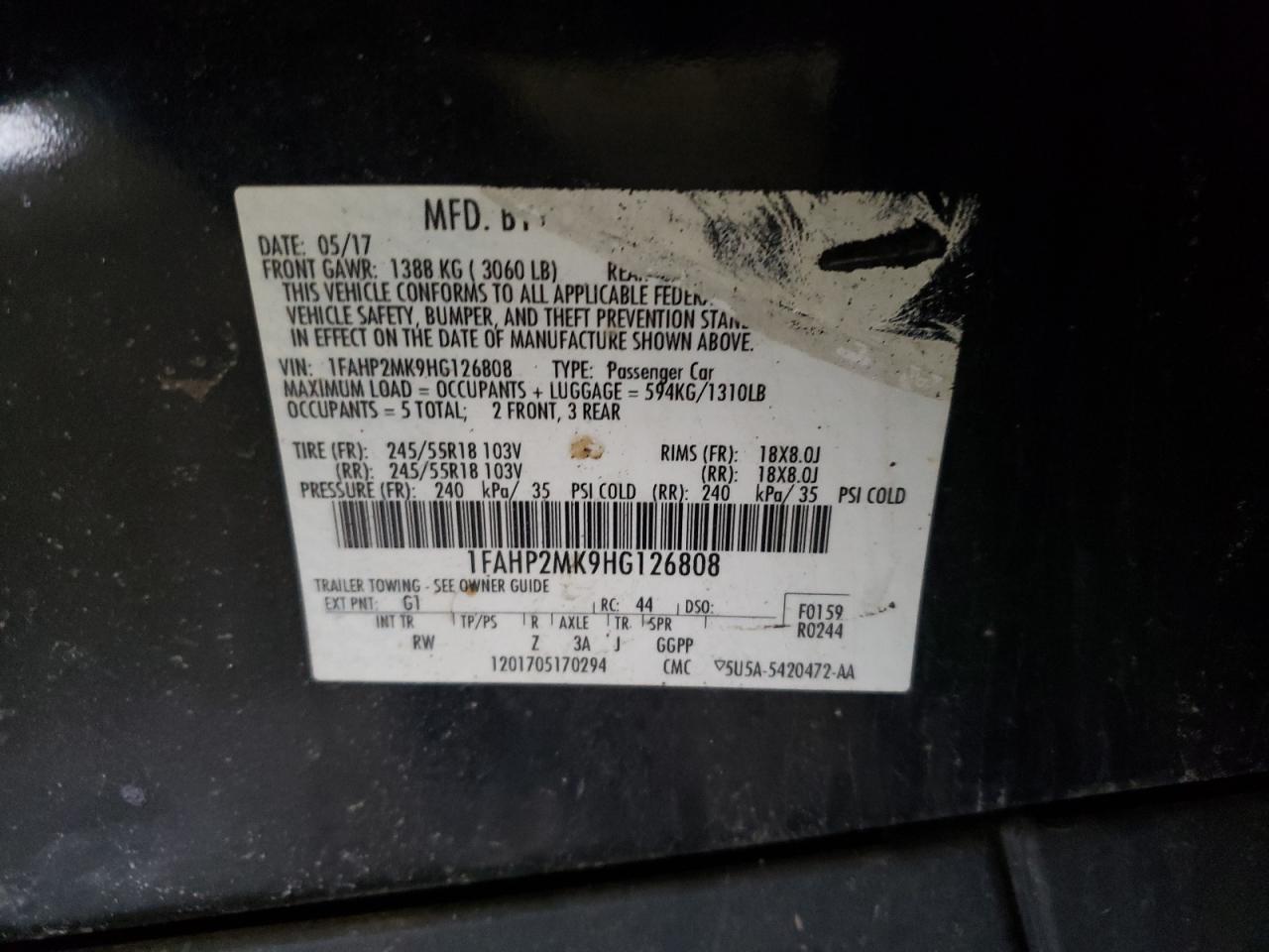 Zdjęcie 10 z aukcji – 2017 FORD TAURUS POL z VIN 1FAHP2MK9HG126808