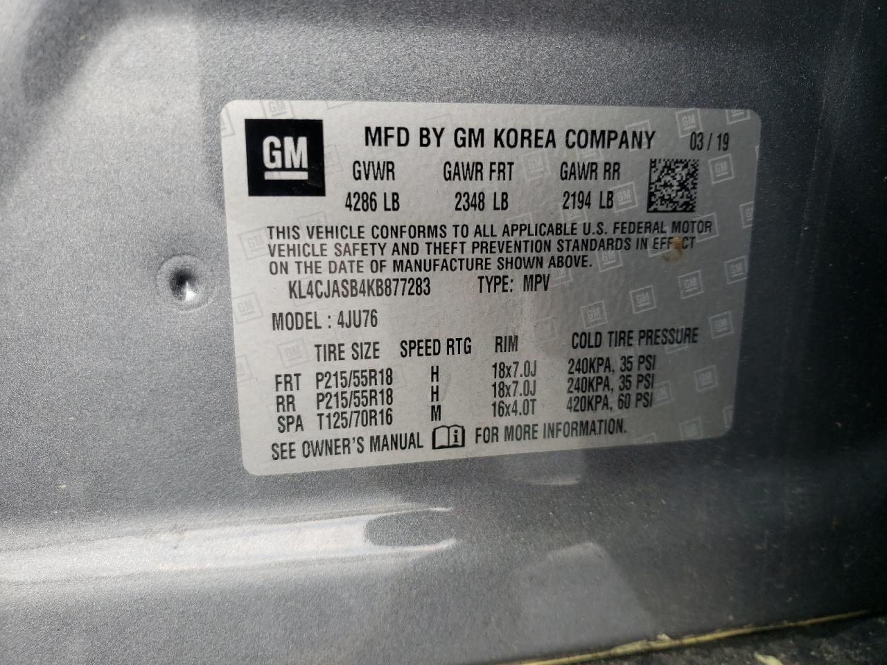 Photo 10 from auction – 2019 BUICK ENCORE PRE with VIN KL4CJASB4KB877283
