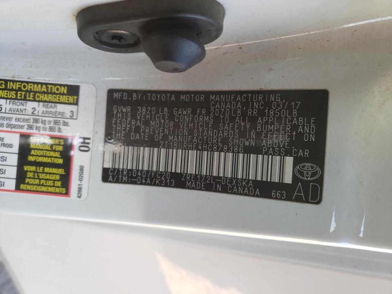 Photo 10 from auction – 2017 TOYOTA COROLLA L with VIN 2T1BURHE4HC878386