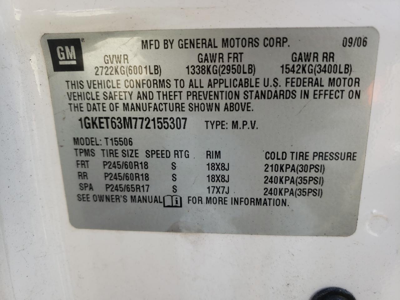 Photo 10 from auction – 2007 GMC ENVOY DENA with VIN 1GKET63M772155307