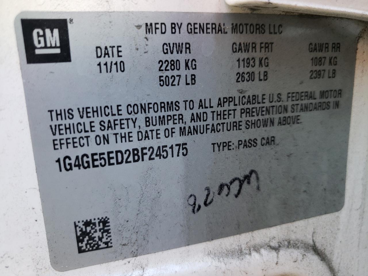 Photo 10 from auction – 2011 BUICK LACROSSE C with VIN 1G4GE5ED2BF245175