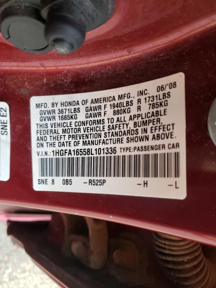 Photo 10 from auction – 2008 HONDA CIVIC LX with VIN 1HGFA16558L101336