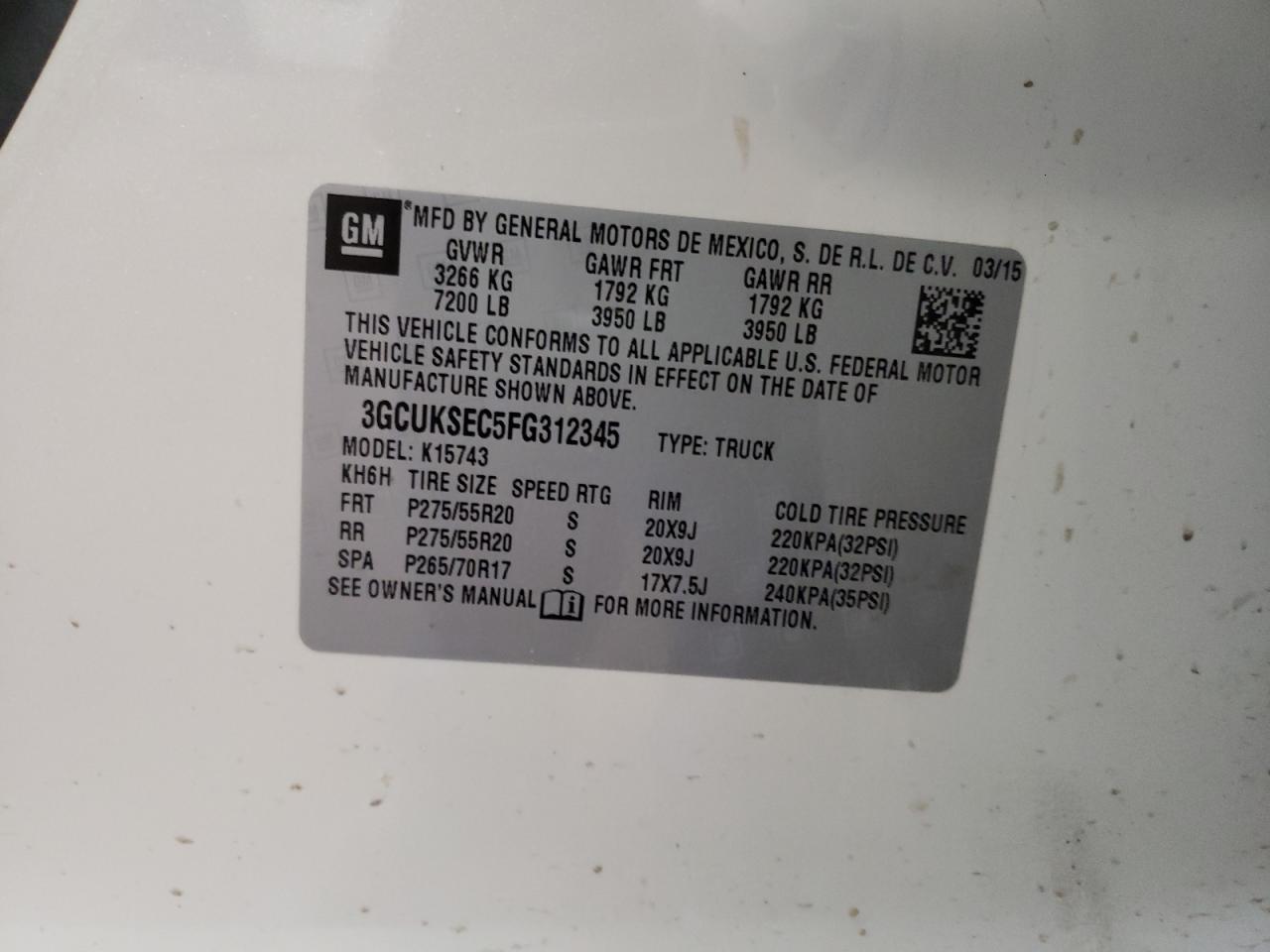 Photo 10 from auction – 2015 CHEVROLET SILVERADO with VIN 3GCUKSEC5FG312345