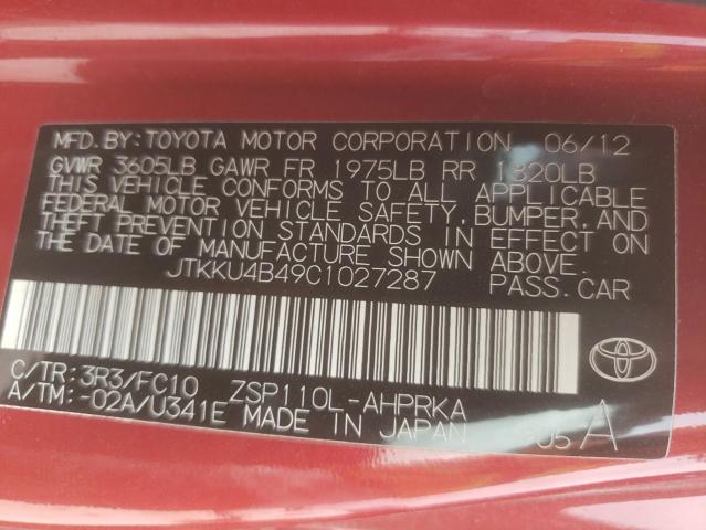 Photo 10 from auction – 2012 TOYOTA XD with VIN JTKKU4B49C1027287