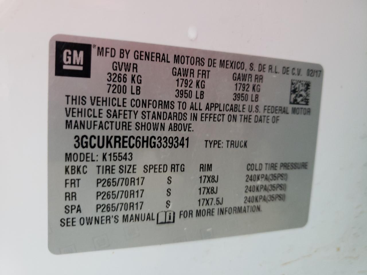 Photo 10 from auction – 2017 CHEVROLET SILVERADO with VIN 3GCUKREC6HG339341