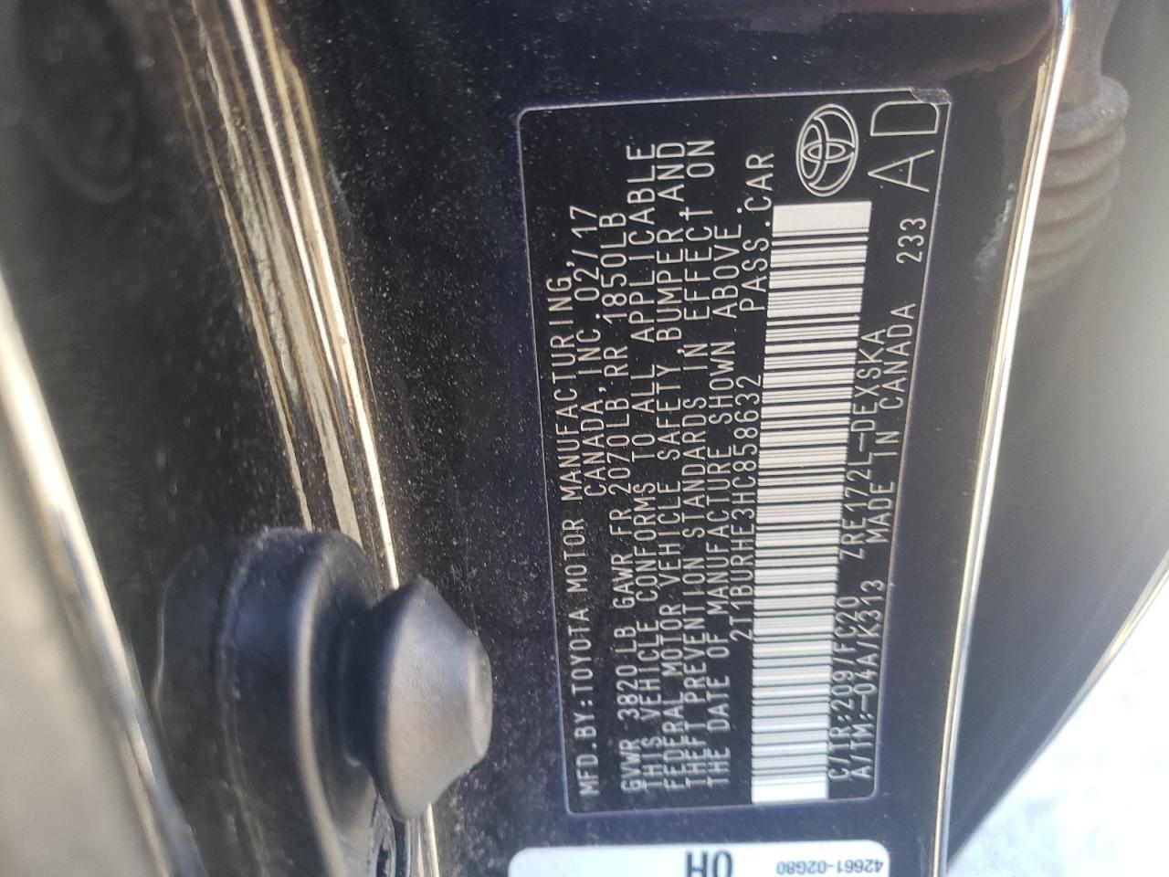 Photo 10 from auction – 2017 TOYOTA COROLLA L with VIN 2T1BURHE3HC858632