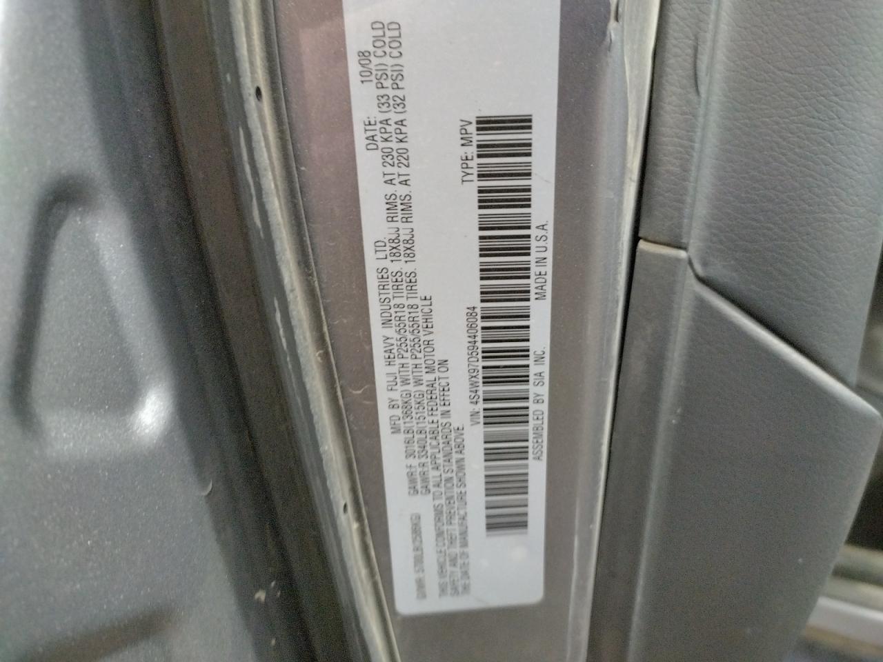 Photo 10 from auction – 2009 SUBARU TRIBECA LI with VIN 4S4WX97D594406084