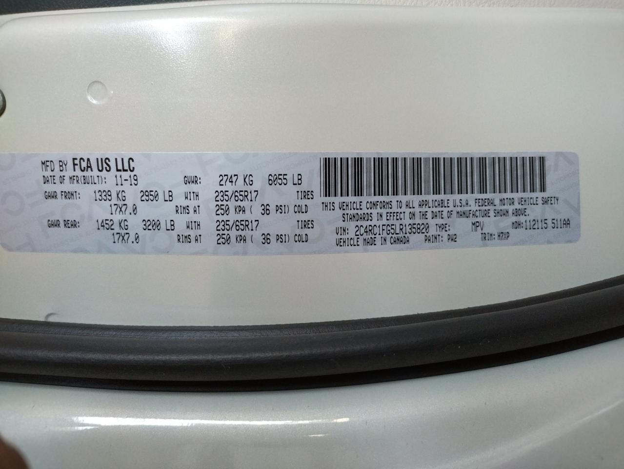 Photo 10 from auction – 2020 CHRYSLER PACIFICA T with VIN 2C4RC1FG5LR135820