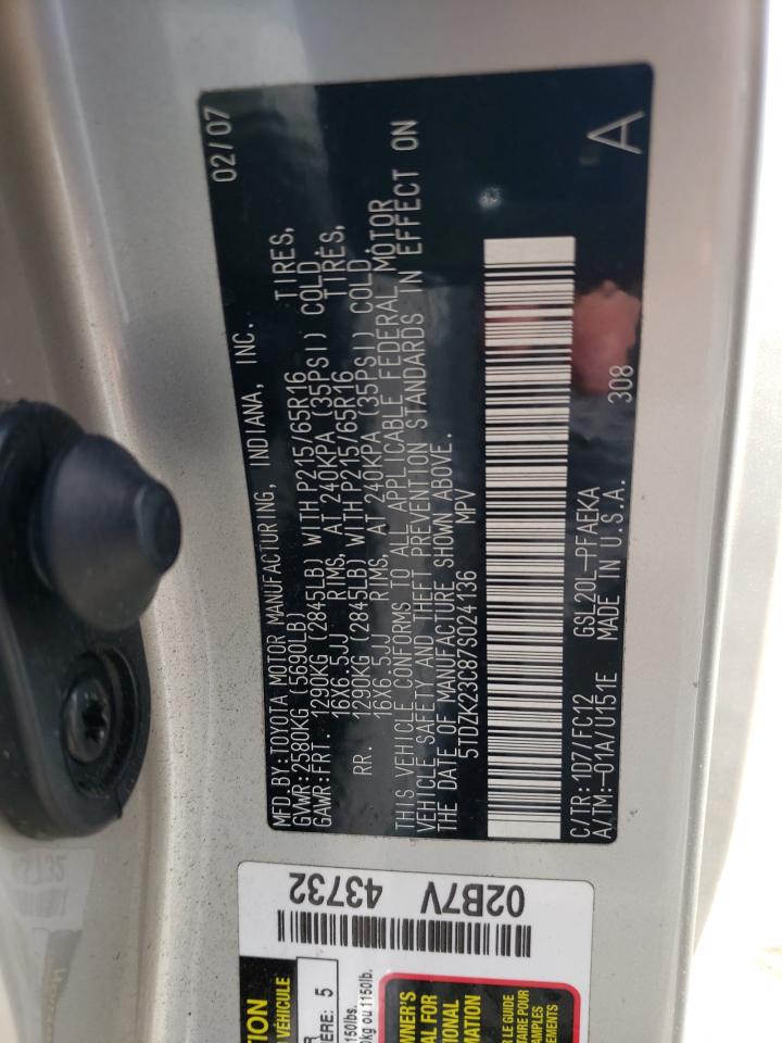 Photo 10 from auction – 2007 TOYOTA SIENNA CE with VIN 5TDZK23C87S024136
