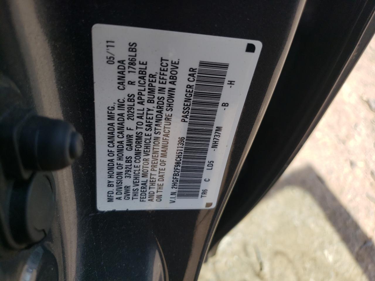 Photo 10 from auction – 2012 HONDA CIVIC EXL with VIN 2HGFB2F98CH511396