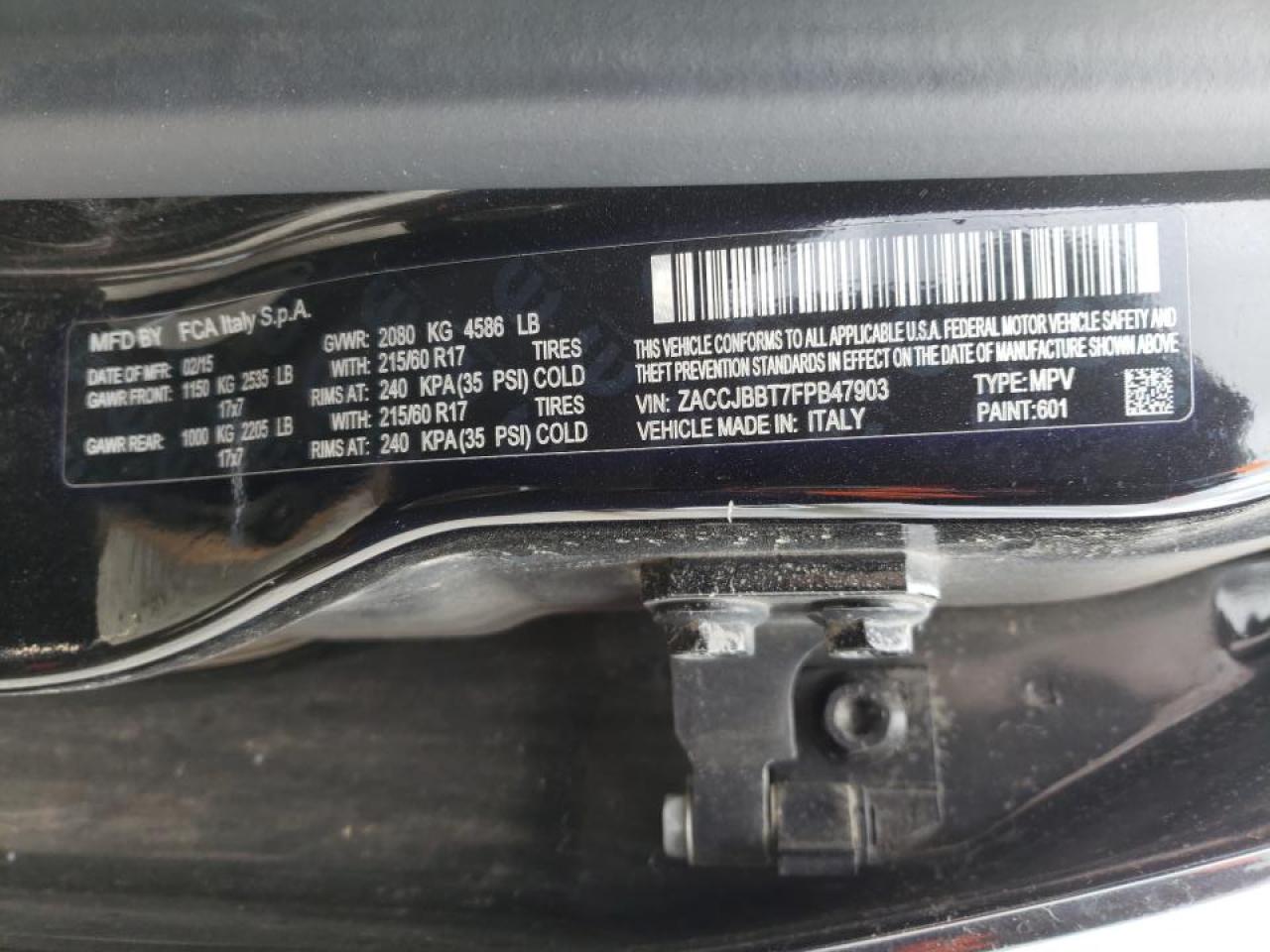 Photo 10 from auction – 2015 JEEP RENEGADE L with VIN ZACCJBBT7FPB47903