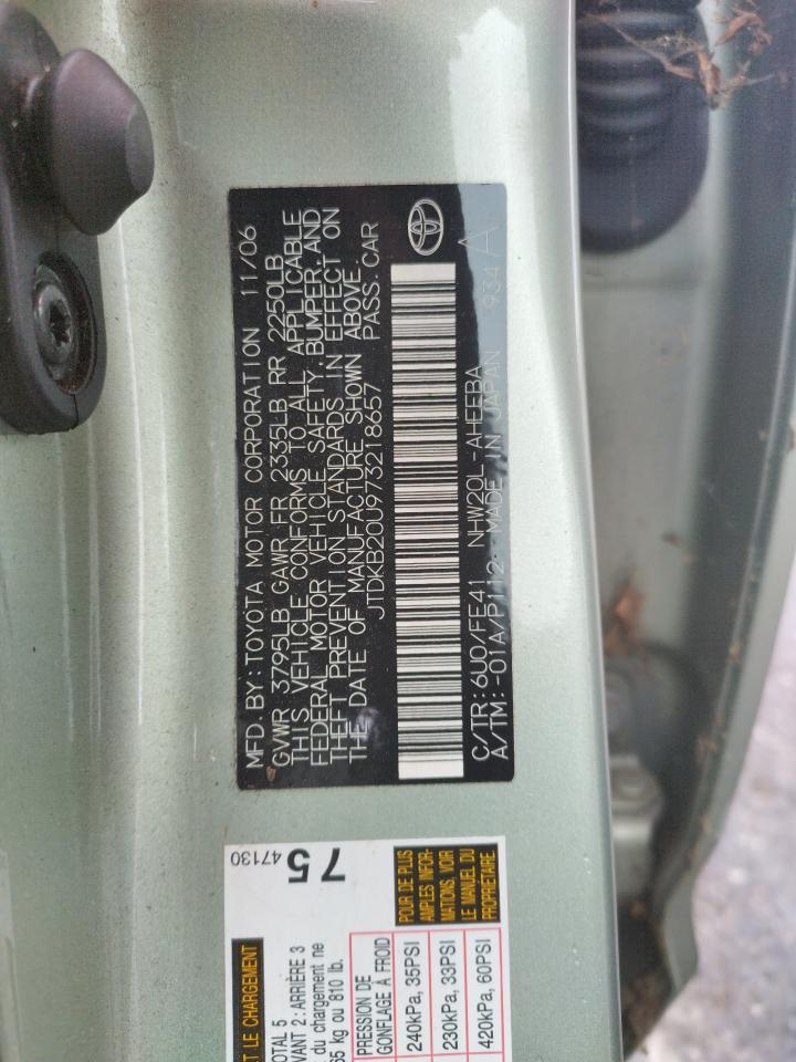 Photo 10 from auction – 2007 TOYOTA PRIUS with VIN JTDKB20U973218657