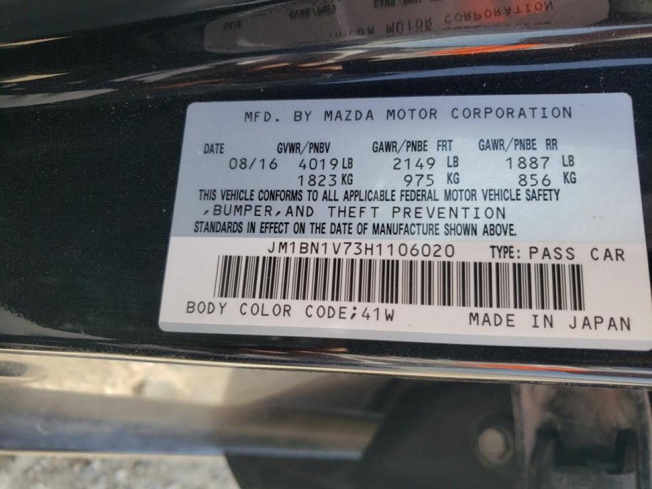 Photo 10 from auction – 2017 MAZDA 3 TOURING with VIN JM1BN1V73H1106020