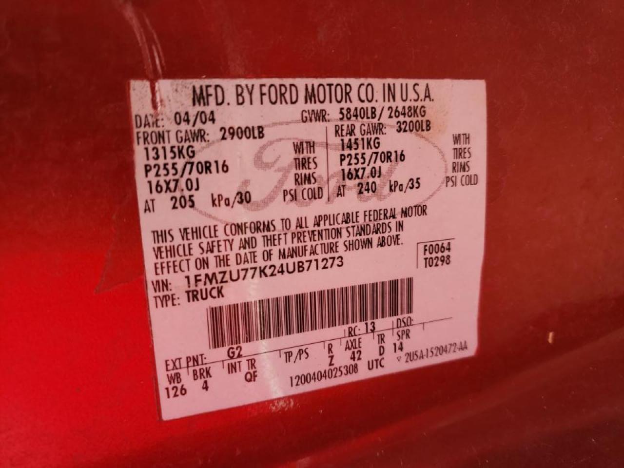 Фото 10 с аукциона – 2004 FORD EXPLORER S с VIN 1FMZU77K24UB71273