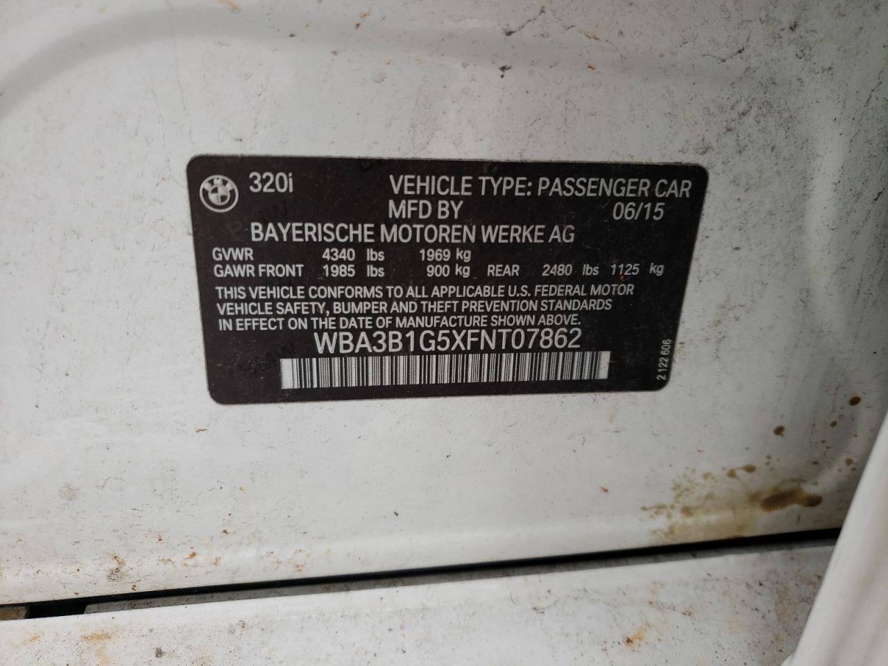 Photo 10 from auction – 2015 BMW 320 with VIN WBA3B1G5XFNT07862