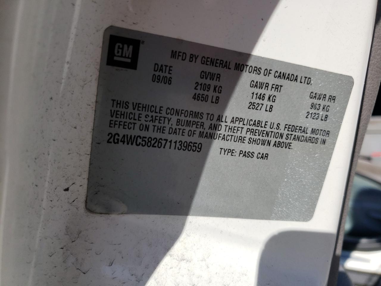 Photo 10 from auction – 2007 BUICK LACROSSE C with VIN 2G4WC582671139659