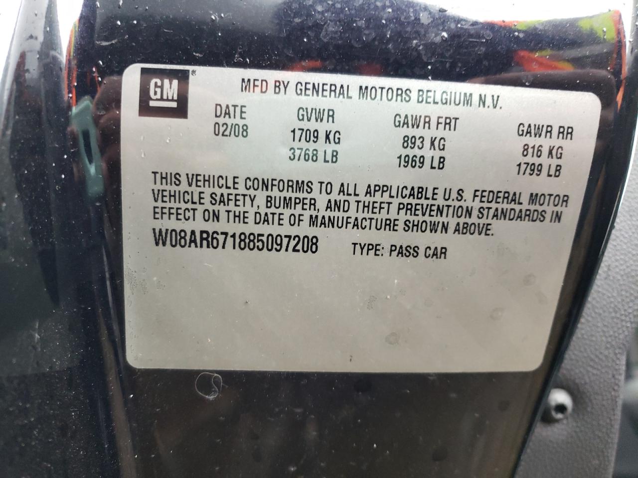Photo 10 from auction – 2008 SATURN ASTRA XE with VIN W08AR671885097208