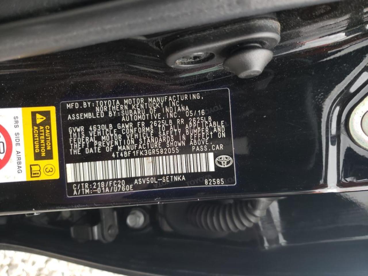 Photo 10 from auction – 2016 TOYOTA CAMRY LE with VIN 4T4BF1FK3GR582055