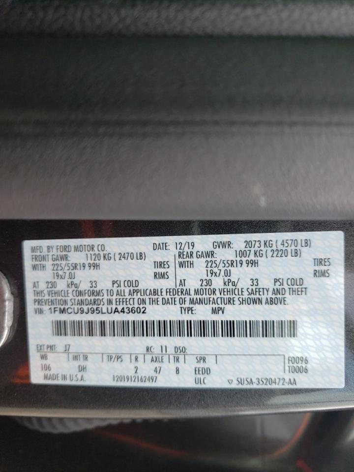Photo 10 from auction – 2020 FORD ESCAPE TIT with VIN 1FMCU9J95LUA43602