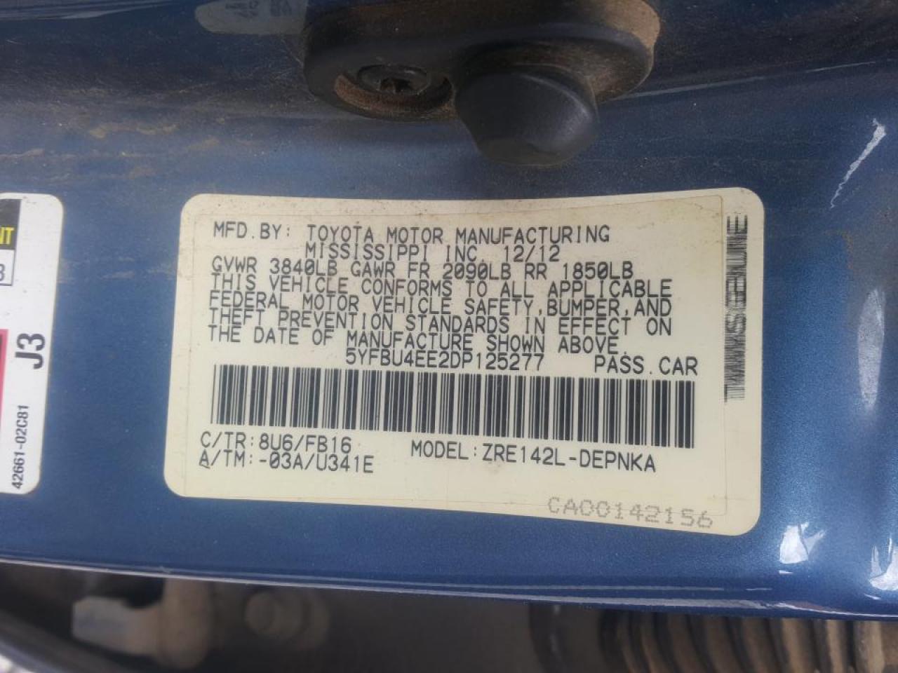 Photo 10 from auction – 2013 TOYOTA COROLLA BA with VIN 5YFBU4EE2DP125277