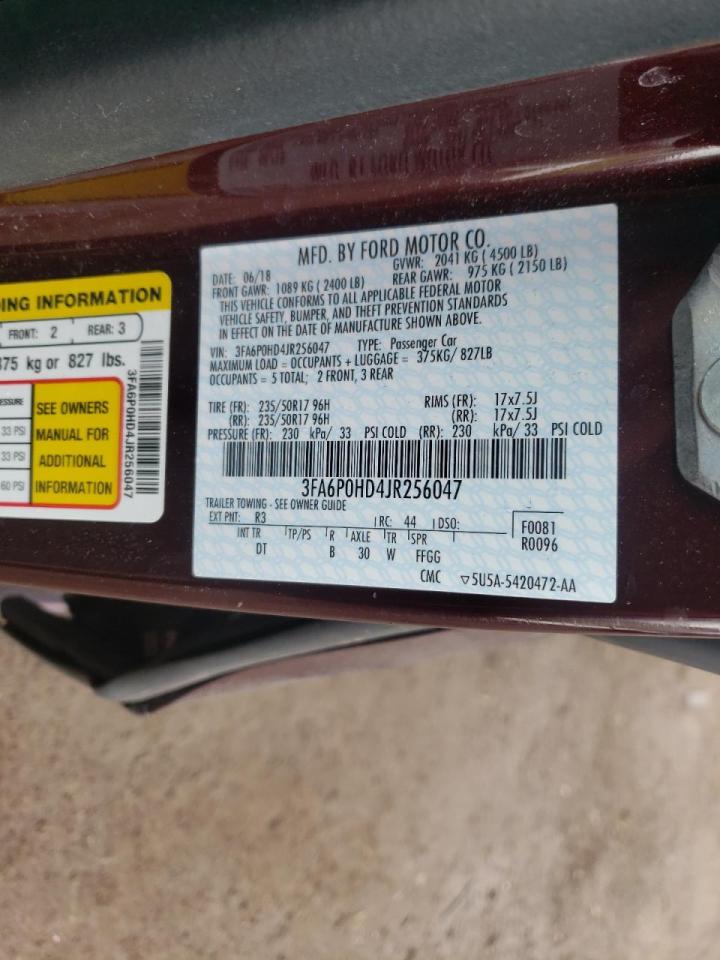 Photo 10 from auction – 2018 FORD FUSION SE with VIN 3FA6P0HD4JR256047