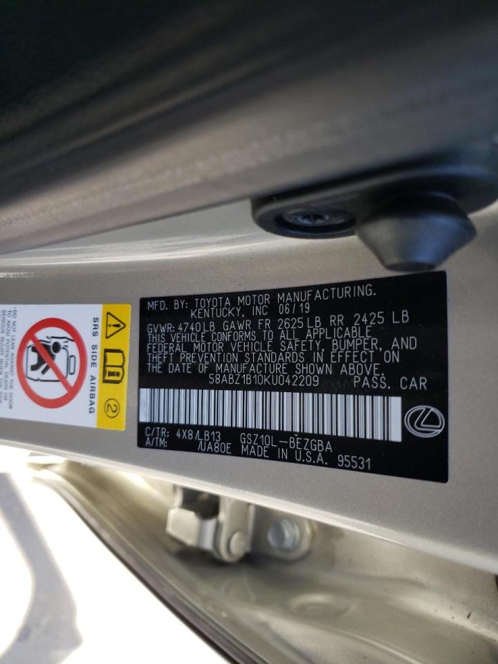 Photo 10 from auction – 2019 LEXUS ES 350 with VIN 58ABZ1B10KU042209