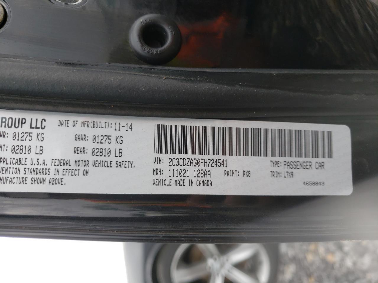Photo 10 from auction – 2015 DODGE CHALLENGER with VIN 2C3CDZAG0FH724541
