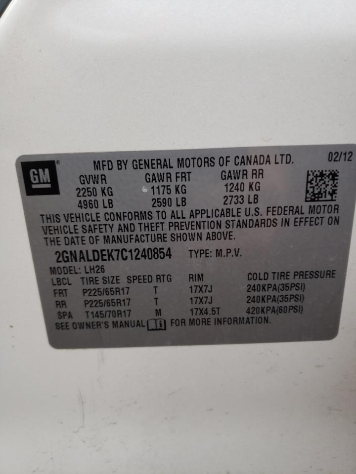 Photo 10 from auction – 2012 CHEVROLET EQUINOX LT with VIN 2GNALDEK7C1240854