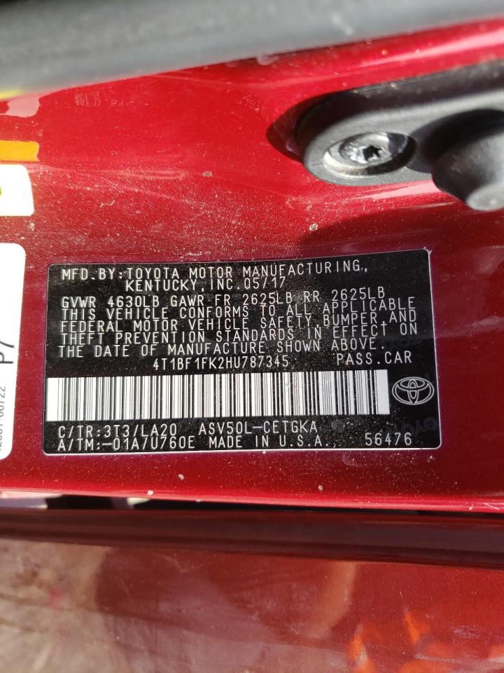 Photo 10 from auction – 2017 TOYOTA CAMRY LE with VIN 4T1BF1FK2HU787345