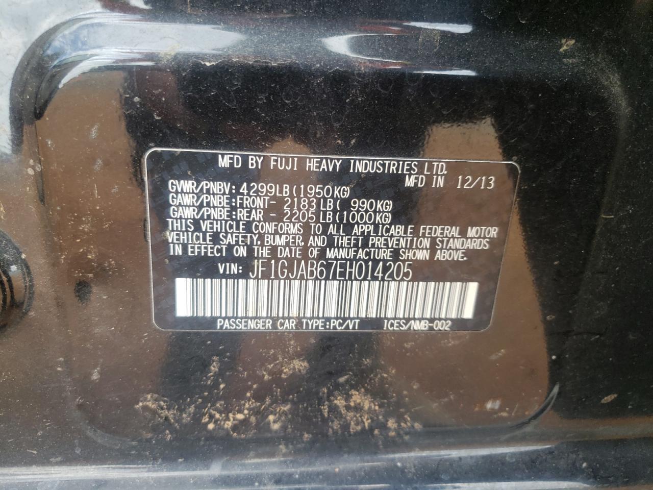 Photo 10 from auction – 2014 SUBARU IMPREZA PR with VIN JF1GJAB67EH014205