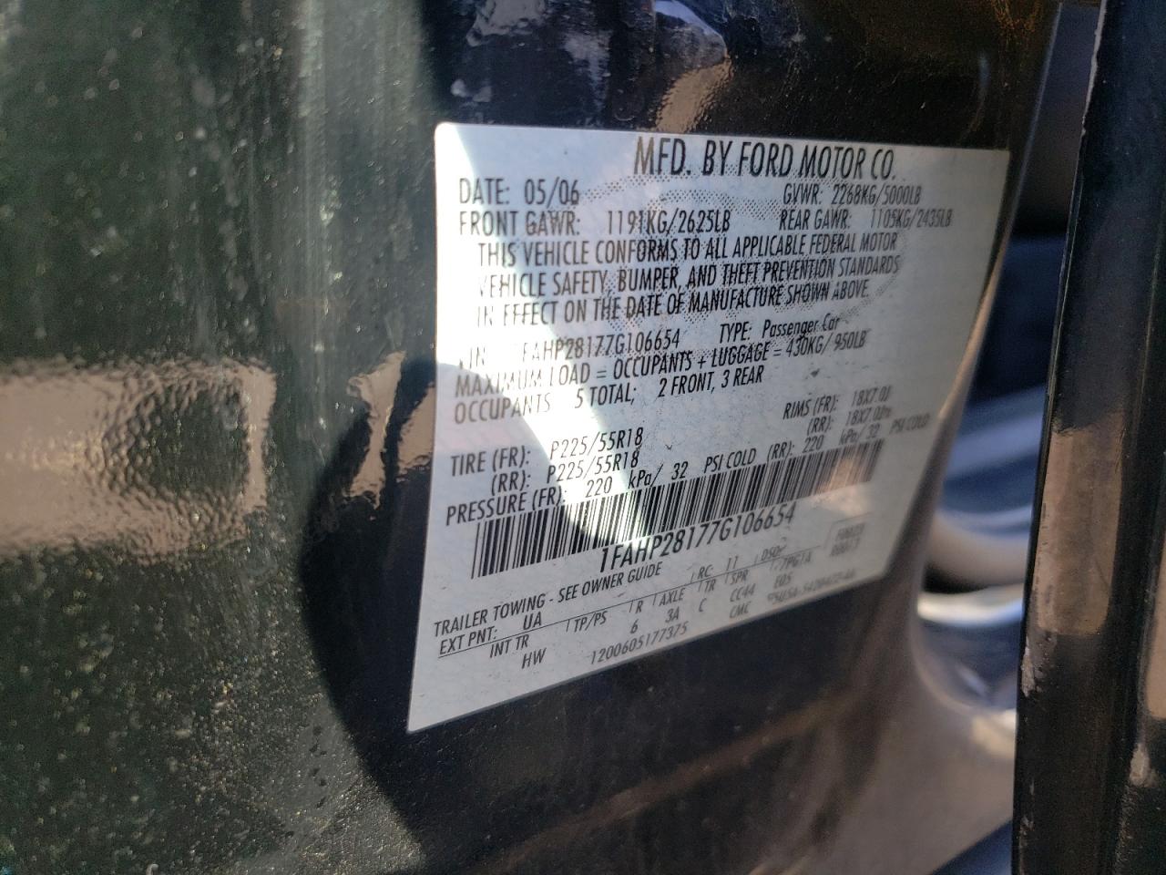 Photo 10 from auction – 2007 FORD FIVE HUNDR with VIN 1FAHP28177G106654