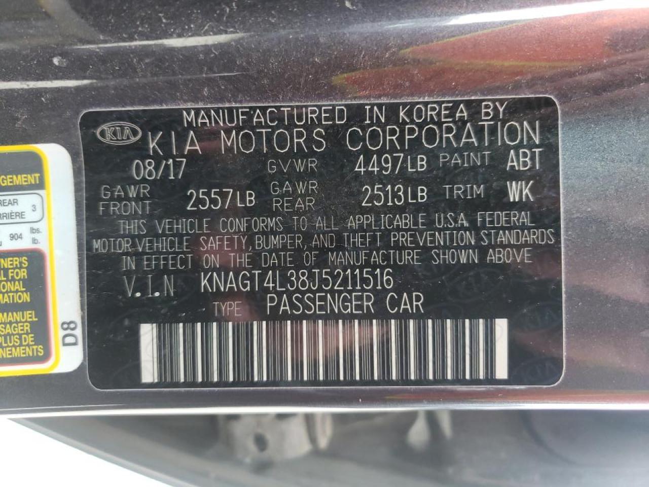 Photo 10 from auction – 2018 KIA OPTIMA LX with VIN KNAGT4L38J5211516