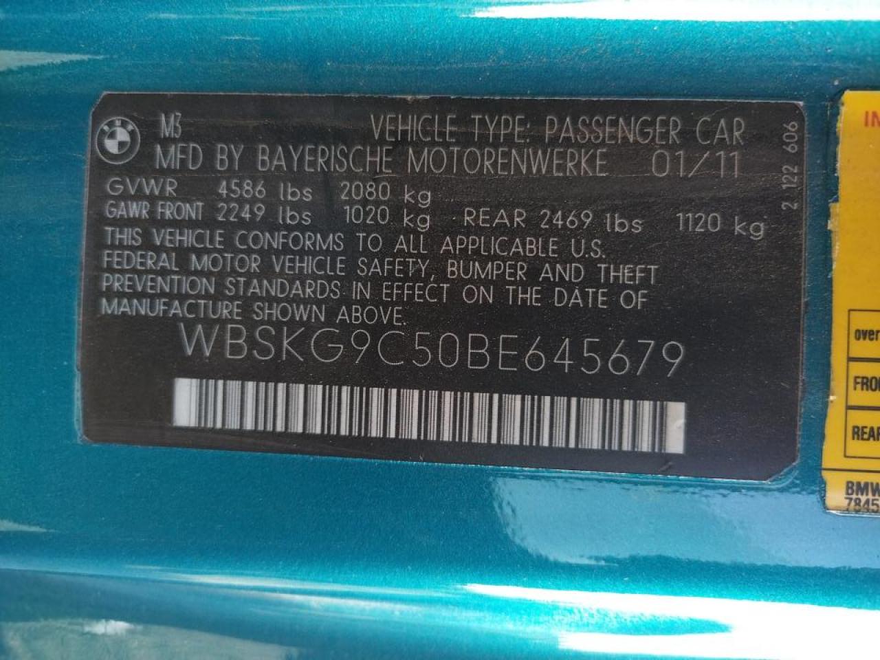 Photo 10 from auction – 2011 BMW M3 with VIN WBSKG9C50BE645679