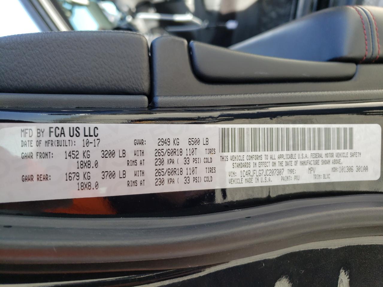 Photo 10 from auction – 2018 JEEP GRAND CHER with VIN 1C4RJFLG7JC207307