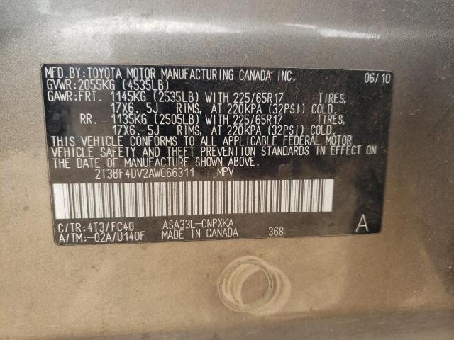 Photo 10 from auction – 2010 TOYOTA RAV4 with VIN 2T3BF4DV2AW066311