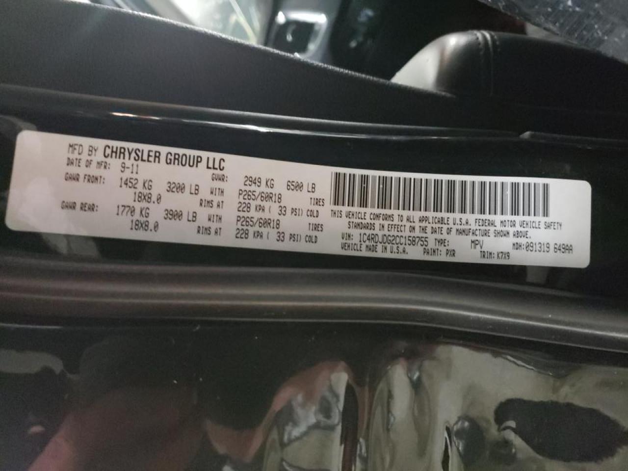 Photo 10 from auction – 2012 DODGE DURANGO CR with VIN 1C4RDJDG2CC158755
