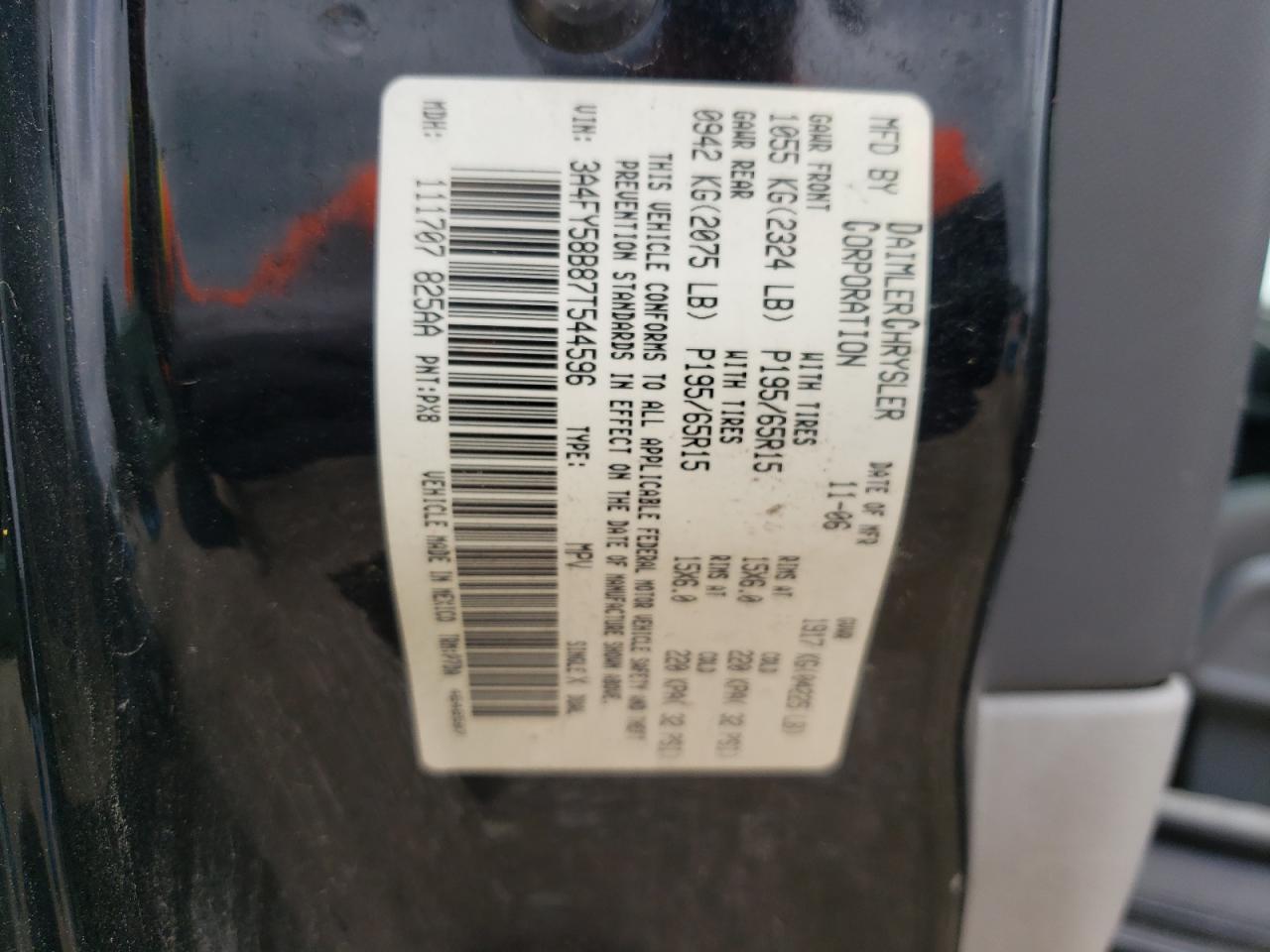 Photo 10 from auction – 2007 CHRYSLER PT CRUISER with VIN 3A4FY58B87T544596