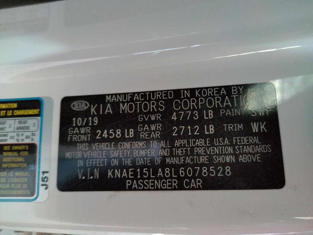 Photo 10 from auction – 2020 KIA STINGER with VIN KNAE15LA8L6078528