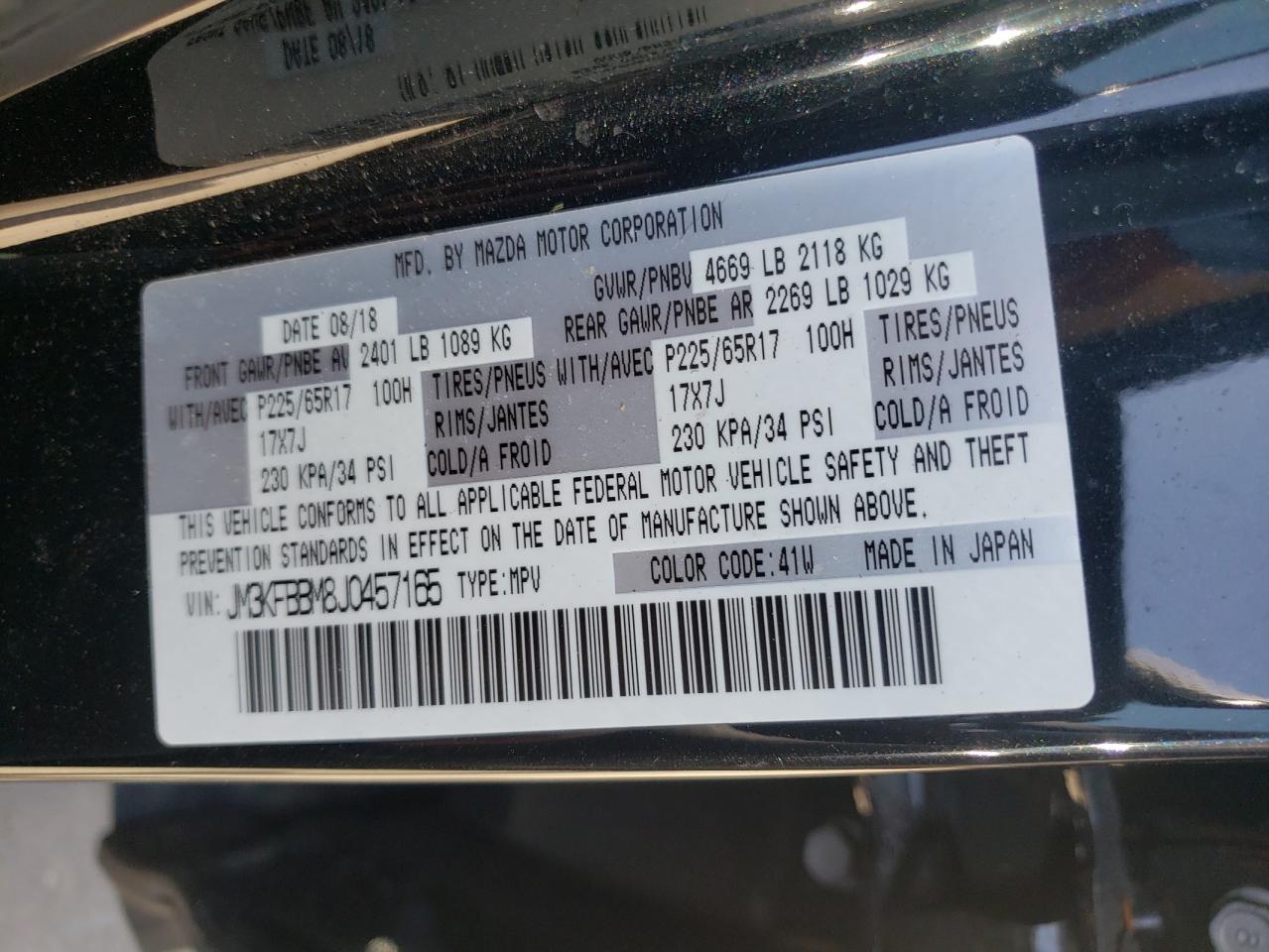 Photo 10 from auction – 2018 MAZDA CX-5 SPORT with VIN JM3KFBBM8J0457165