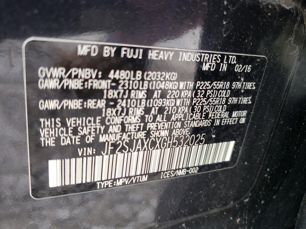 Photo 10 from auction – 2016 SUBARU FORESTER 2 with VIN JF2SJAXCXGH532025
