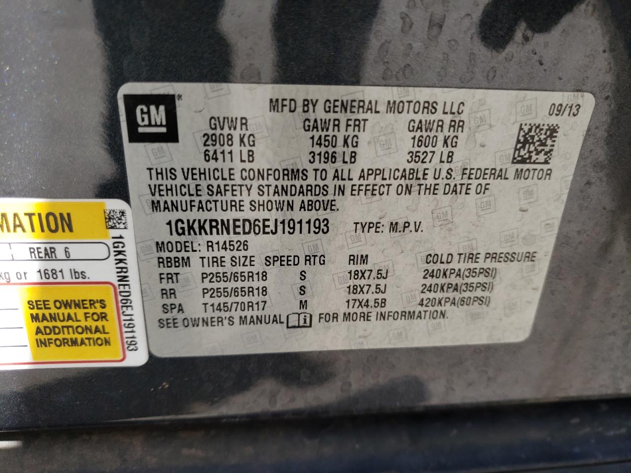 Photo 10 from auction – 2014 GMC ACADIA SLE with VIN 1GKKRNED6EJ191193