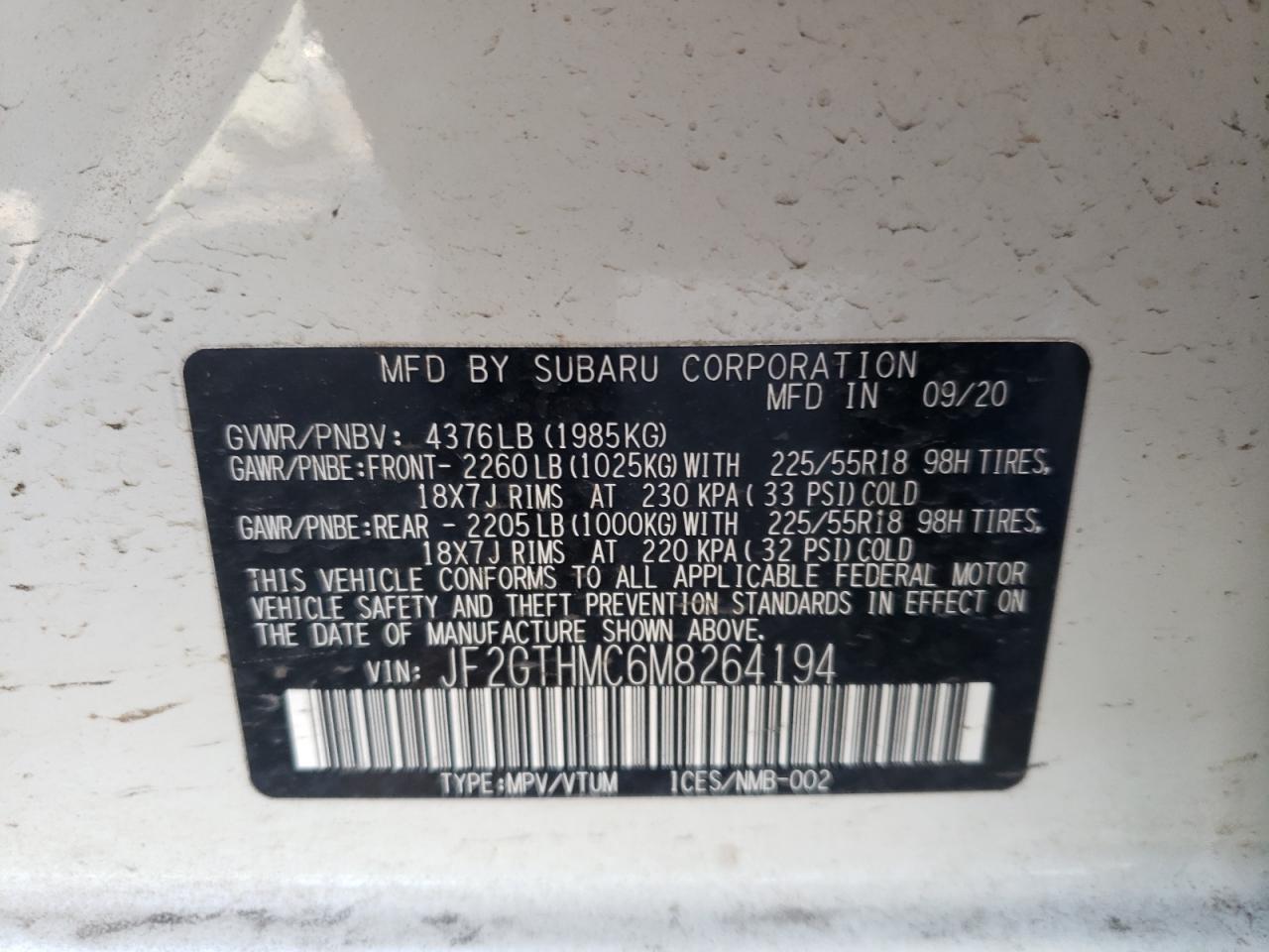 Photo 10 from auction – 2021 SUBARU CROSSTREK with VIN JF2GTHMC6M8264194