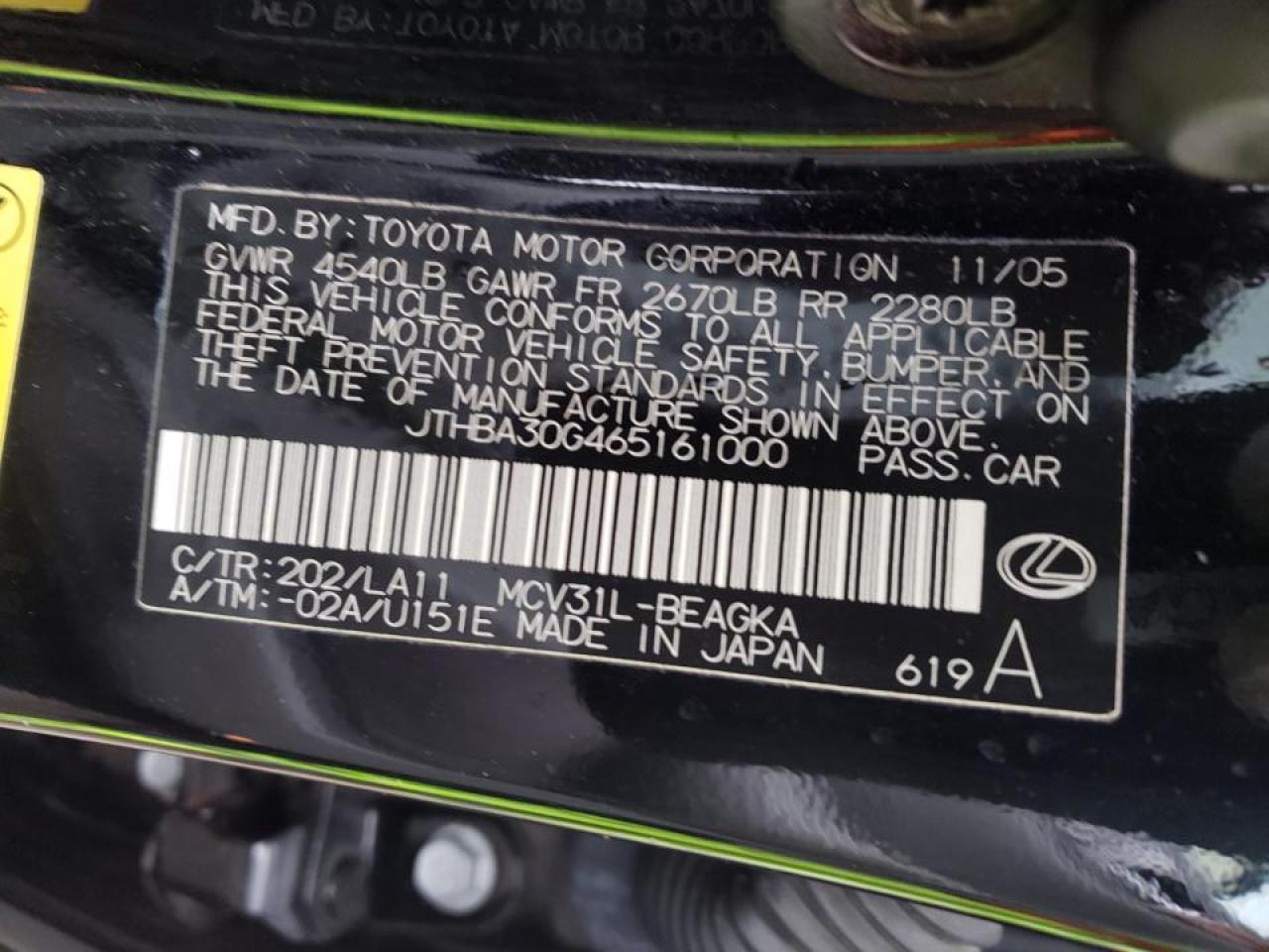 صورة رقم 10 من المزاد - 2006 LEXUS ES 330 مع VIN JTHBA30G465161000