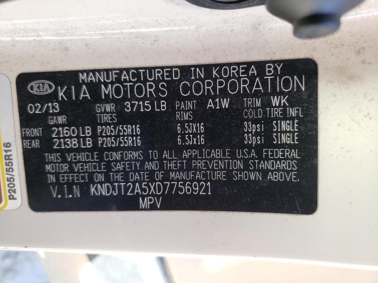 Photo 10 from auction – 2013 KIA SOUL with VIN KNDJT2A5XD7756921