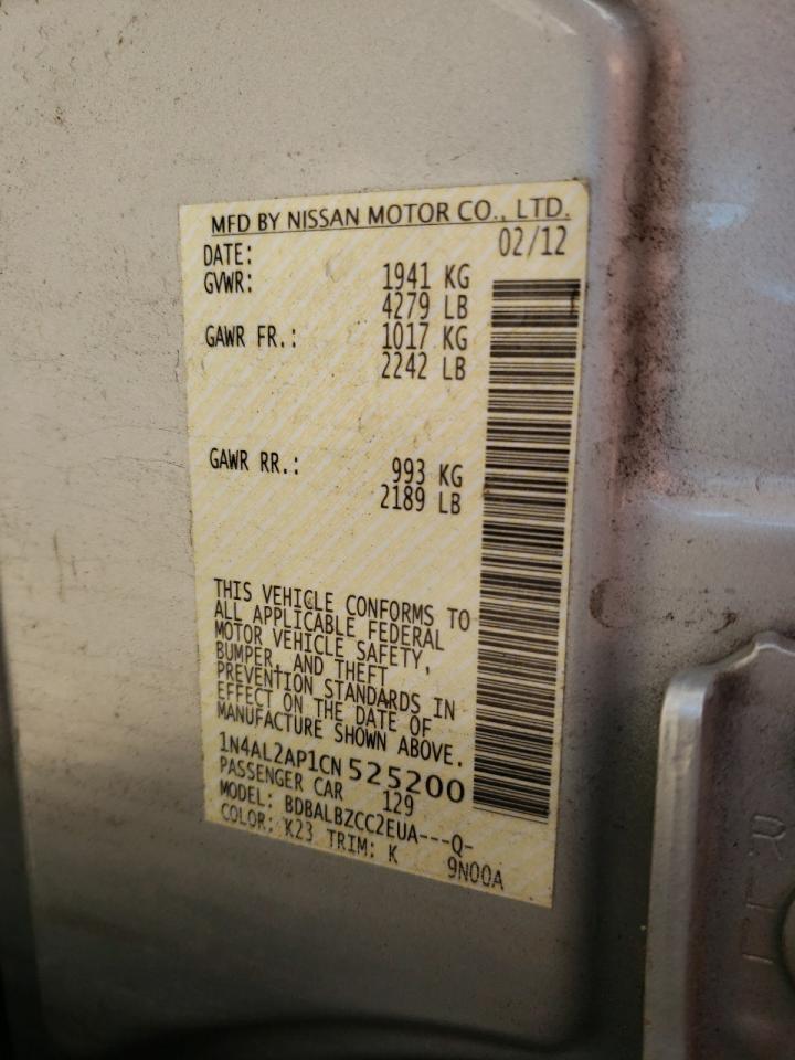 Photo 10 from auction – 2012 NISSAN ALTIMA BAS with VIN 1N4AL2AP1CN525200